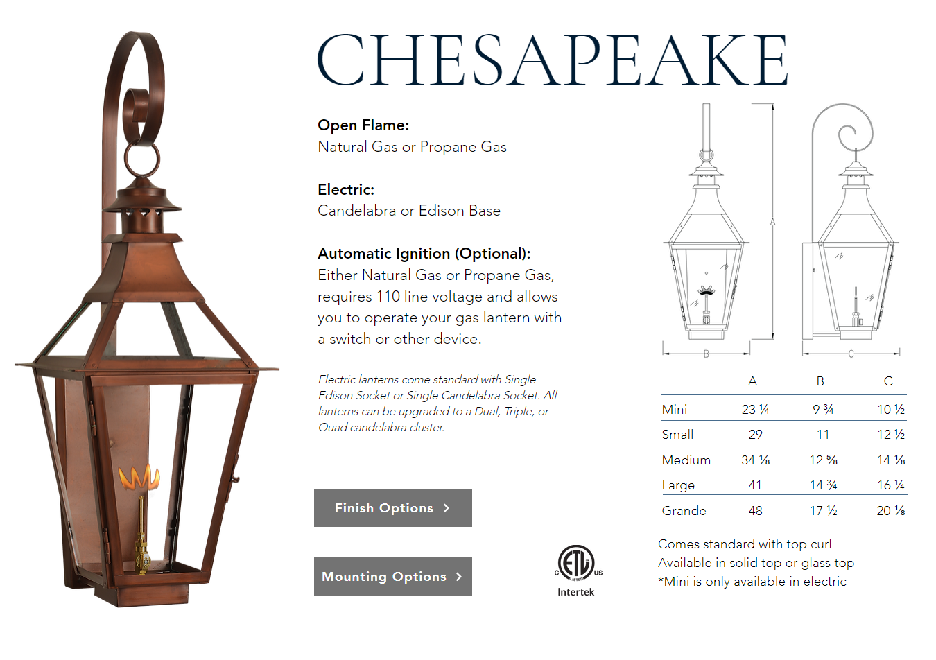 St. James Chesapeake Copper Lantern With Top Curl