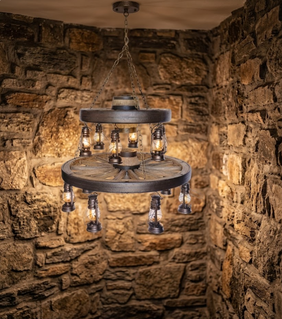 Gun Smoke Double Wagon Wheel Chandelier