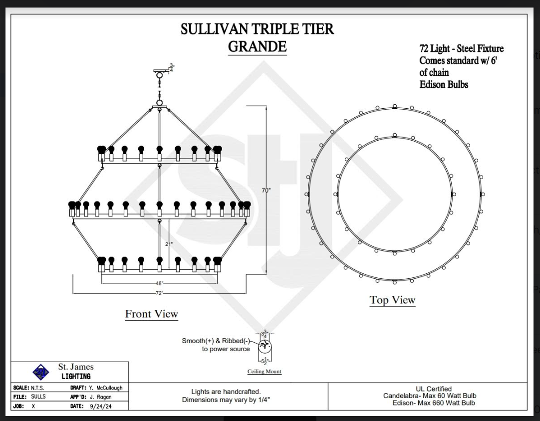 St. James Sullivan 3 Tier Steel Chandelier