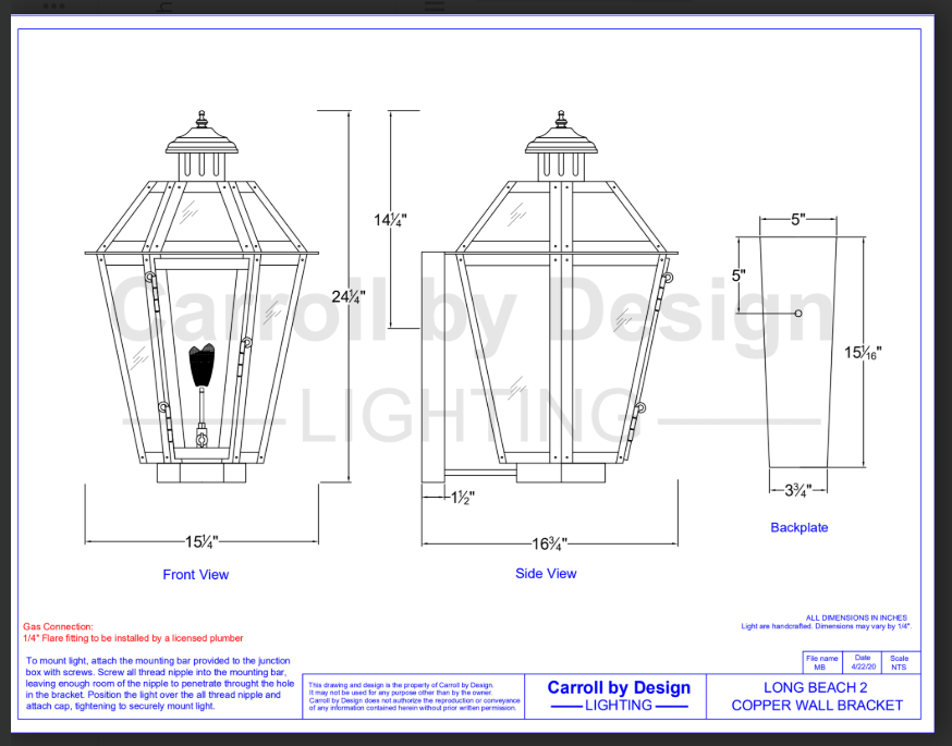 Carroll by Design Long Beach Copper Lantern