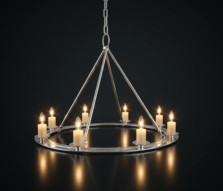 St. James King Arthur Steel Chandelier with Candles Custom Design