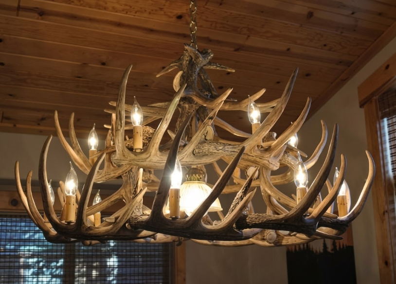 River Drive Faux Deer Antler Chandelier, 42"W x 26"T