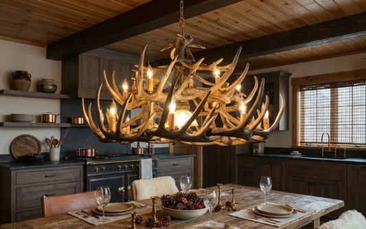 River Drive Faux Deer Antler Chandelier, 42"W x 26"T