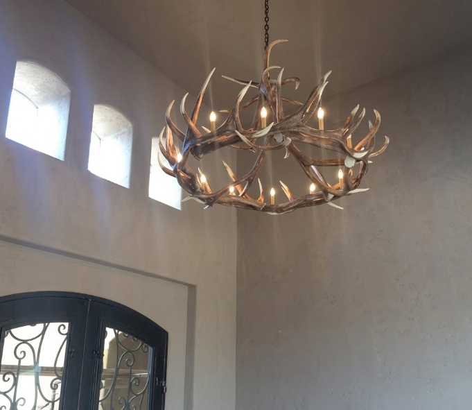 Stanley Faux Elk Antler Chandelier, 60"W x 32"T