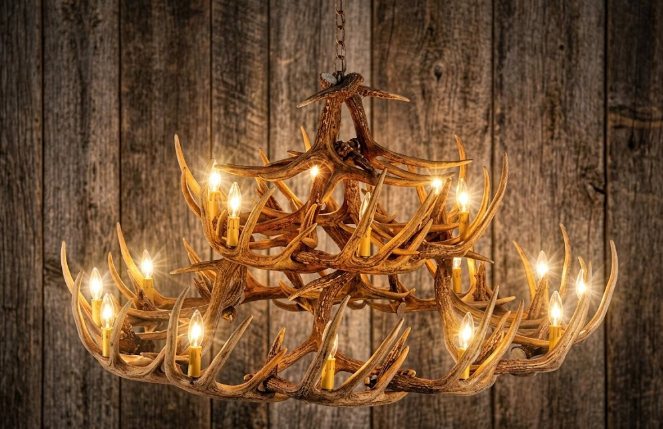 La Crosse Faux Deer Antler Chandelier, 50"W x 27"T