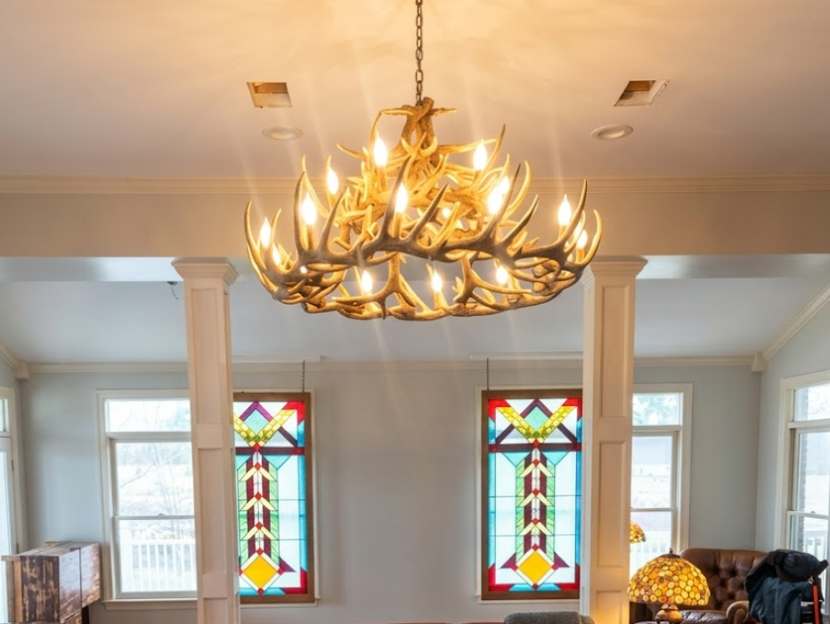 La Crosse Faux Deer Antler Chandelier, 50"W x 27"T