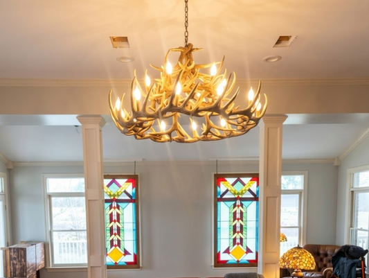 La Crosse Faux Deer Antler Chandelier, 50"W x 27"T