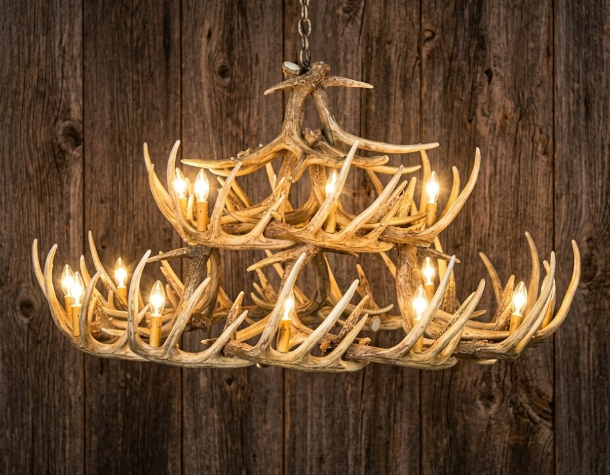 La Crosse Faux Deer Antler Chandelier, 50"W x 27"T