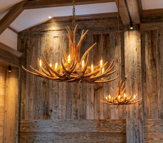 Kings Hill Faux Deer Antler Chandelier, 32"W x 20"T