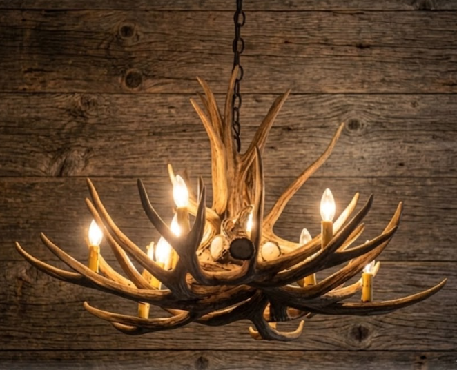 Kings Hill Faux Deer Antler Chandelier, 32"W x 20"T