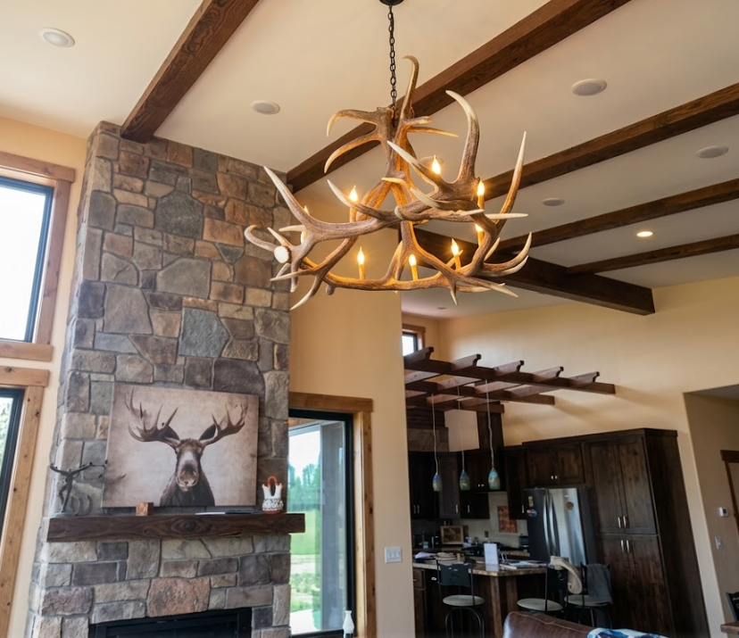 Ghost Mountain Faux Elk Antler Chandelier, 55"W x 32"T
