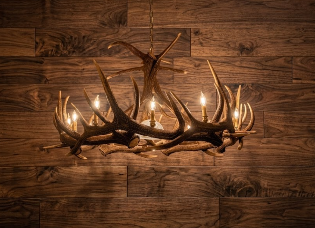 Ghost Mountain Faux Elk Antler Chandelier, 55"W x 32"T