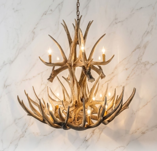 Breckenridge Faux Deer Antler Chandelier, 37"W x 35"T