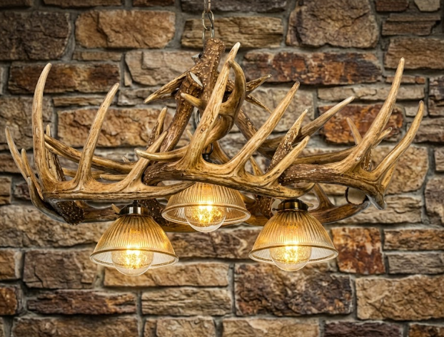 Coloma Oblong Faux Deer Antler Chandelier, 3 Down Lights, 32"W x 25"T
