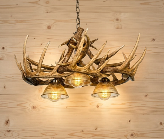 Coloma Faux Deer Antler Chandelier, 3 Down Lights, 32"W x 25"T