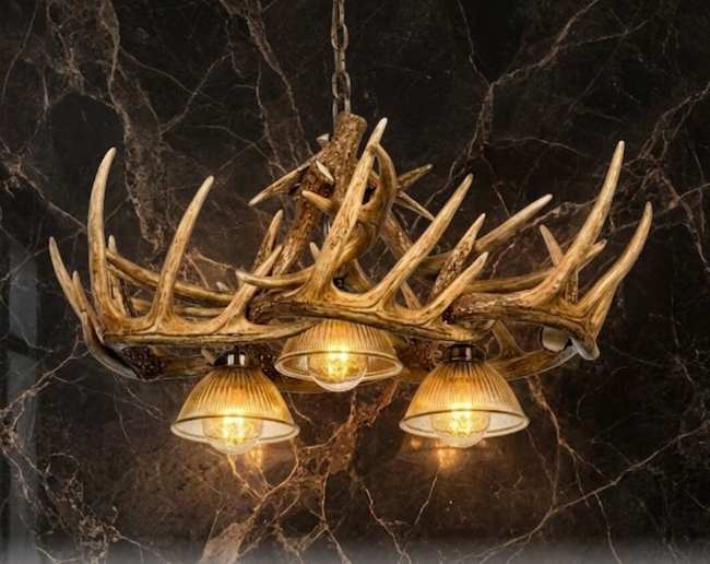 Coloma Oblong Faux Deer Antler Chandelier, 3 Down Lights, 32"W x 25"T