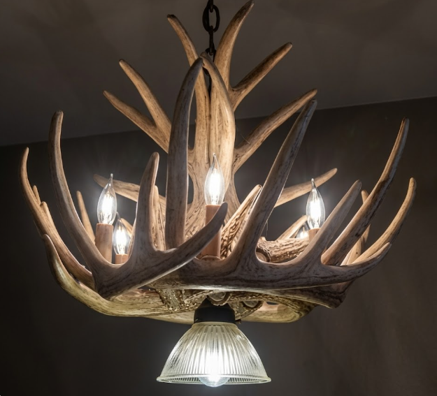 Lake Geneva Faux Deer Antler Chandelier, 24" W x 15" T