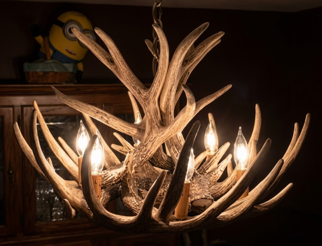Lake Geneva Faux Deer Antler Chandelier, 24" W x 15" T