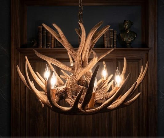 Lake Geneva Faux Deer Antler Chandelier, 24" W x 15" T