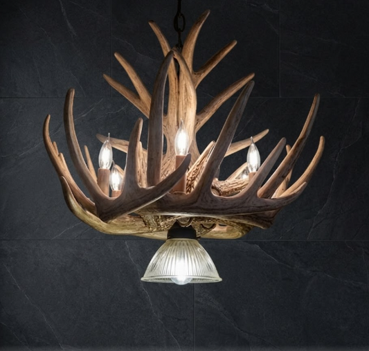 Lake Geneva Faux Deer Antler Chandelier, 24" W x 15" T