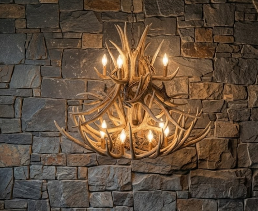 Cheyenne Faux Deer Antler Chandelier, 37" W x 35" T