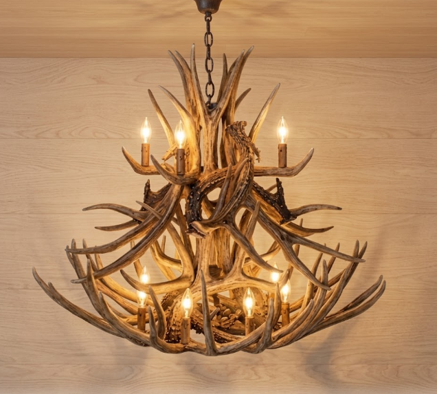 Cheyenne Faux Deer Antler Chandelier, 37" W x 35" T