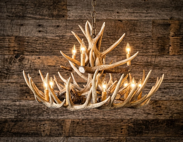 Wisconsin Faux Deer Antler Chandelier, 30"W x 20"T