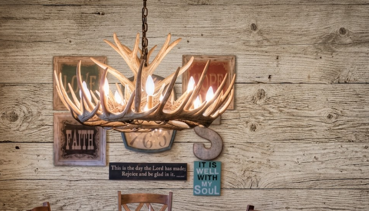 Blue Mounds Faux Deer Antler Chandelier, 32"W x 14"T