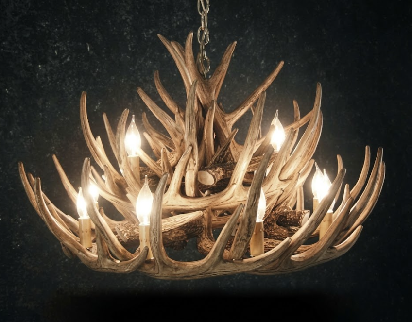 Monarch Faux Deer Antler Chandelier, 32"W by 20"T