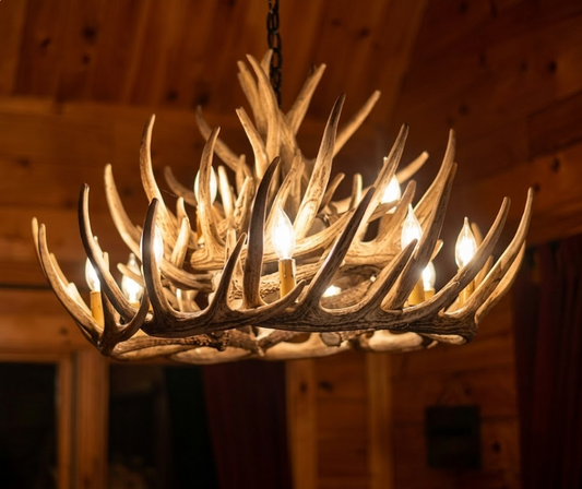 Monarch Faux Deer Antler Chandelier, 32"W by 20"T