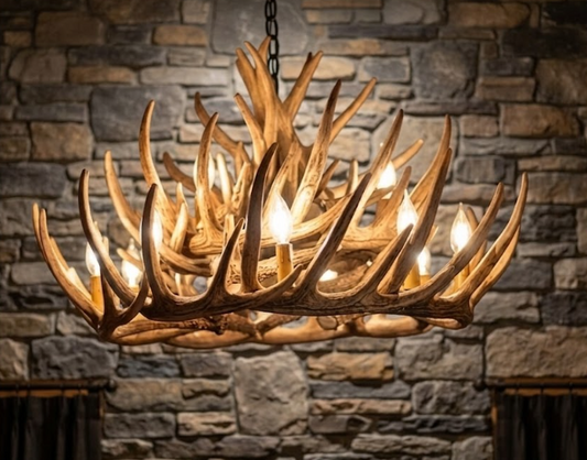 Monarch Faux Deer Antler Chandelier, 32"W by 20"T