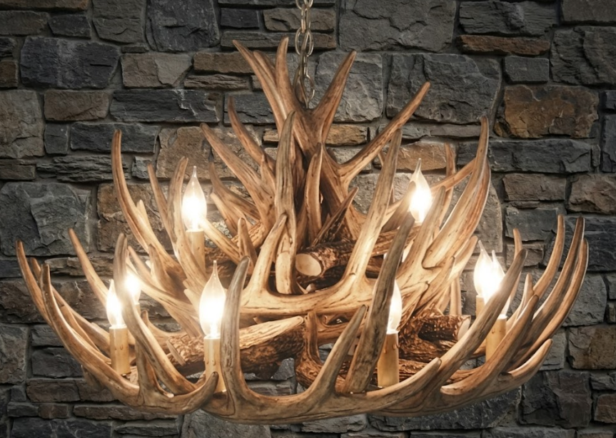 Monarch Faux Deer Antler Chandelier, 32"W by 20"T