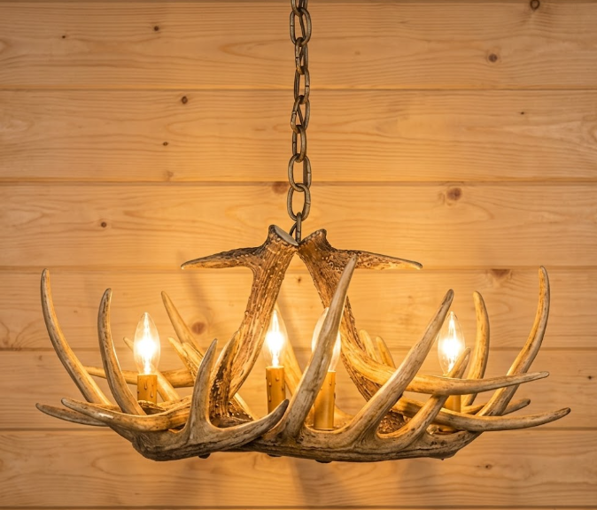 Pine Bluff Faux Deer Antler Chandelier, 24"W x 11"T
