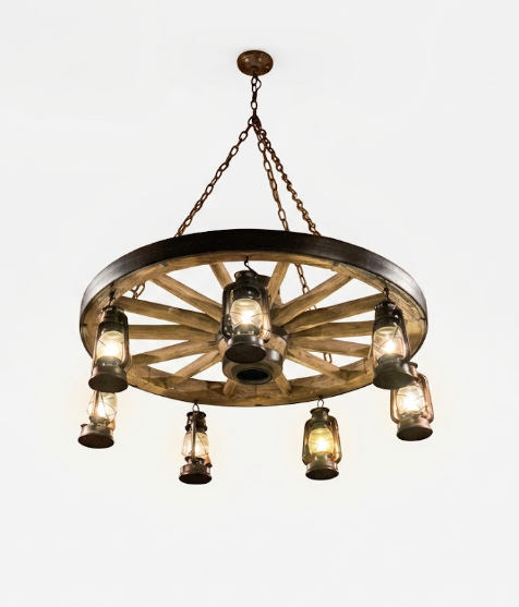 Buffalo Bill Wagon Wheel Rustic Chandelier, 42" W x 12"T
