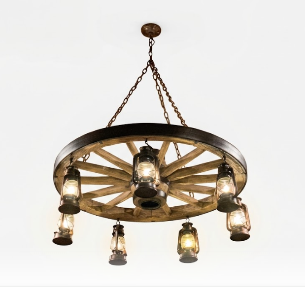 Buffalo Bill Wagon Wheel Rustic Chandelier, 42" W x 12"T