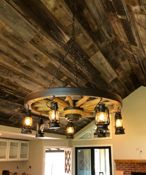 Buffalo Bill Wagon Wheel Rustic Chandelier, 42" W x 12"T