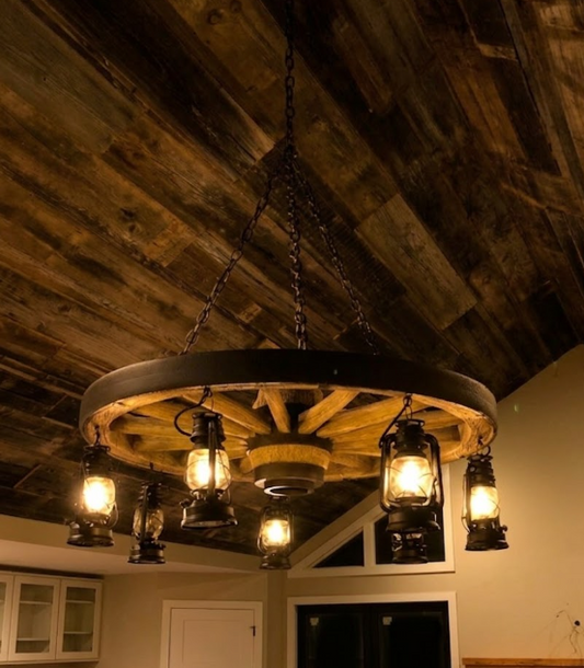 Buffalo Bill Wagon Wheel Rustic Chandelier, 42" W x 12"T