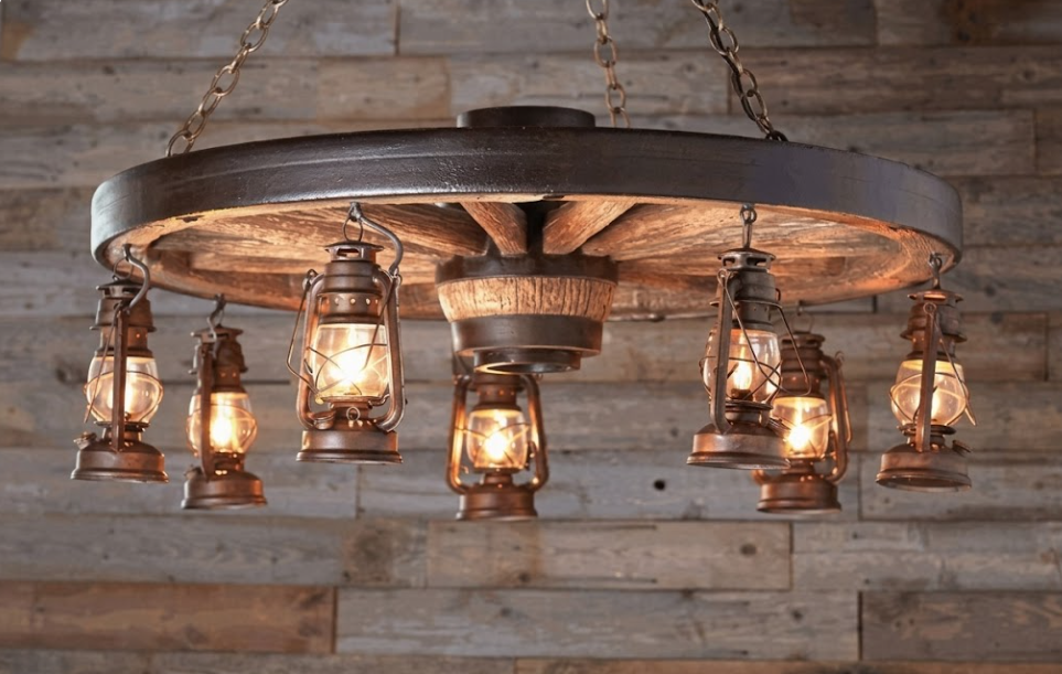 Buffalo Bill Wagon Wheel Rustic Chandelier, 42" W x 12"T