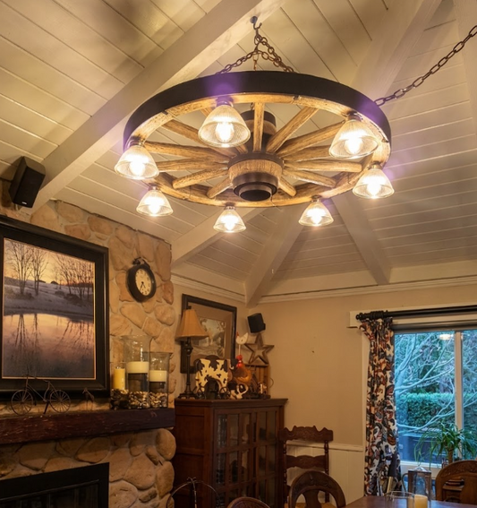 Rawhide! Wagon Wheel Rustic Chandelier, 42"W x 12"T