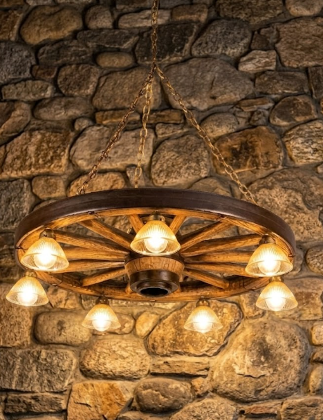 Rawhide! Wagon Wheel Rustic Chandelier, 42"W x 12"T