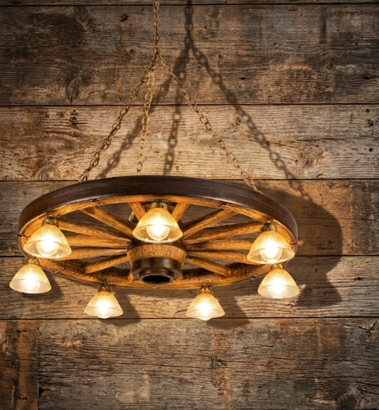Rawhide! Wagon Wheel Rustic Chandelier, 42"W x 12"T
