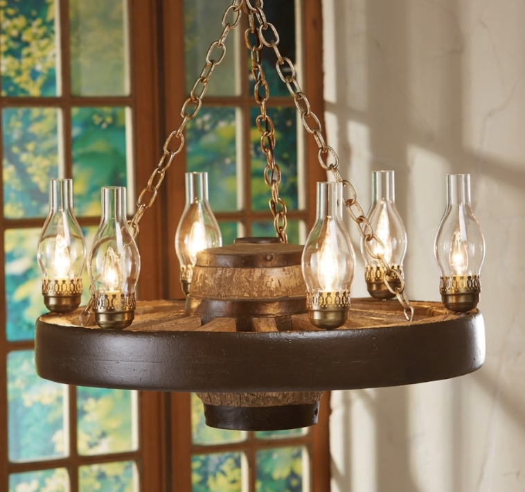 Move 'Em Out! Wagon Wheel Rustic Chandelier, 30"W x 12"T