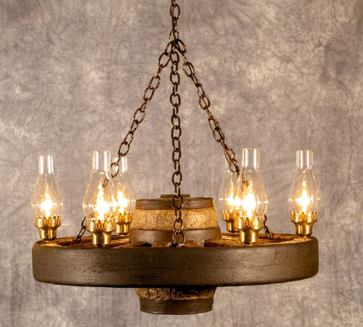 Move 'Em Out! Wagon Wheel Rustic Chandelier, 30"W x 12"T