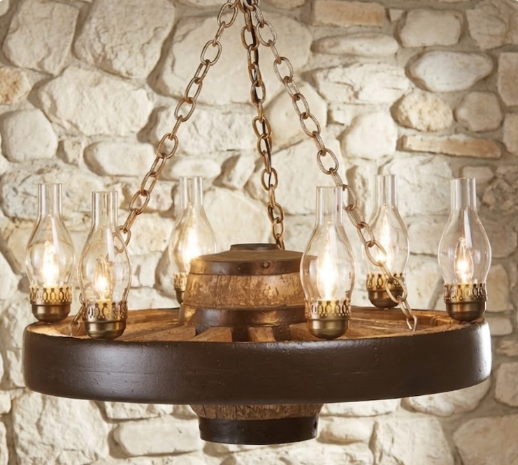 Move 'Em Out! Wagon Wheel Rustic Chandelier, 30"W x 12"T