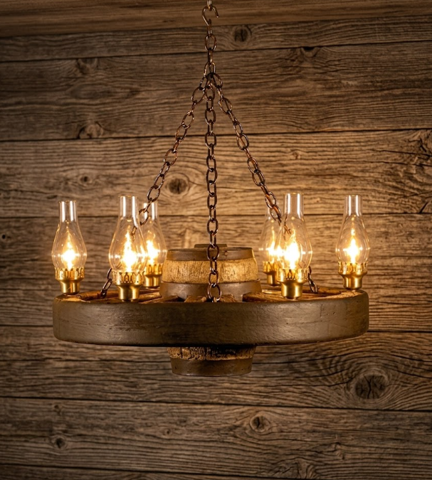 Move 'Em Out! Wagon Wheel Rustic Chandelier, 30"W x 12"T
