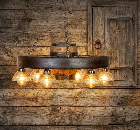 Circle the Wagons! Wagon Wheel Rustic Chandelier, 30"W x 12"T