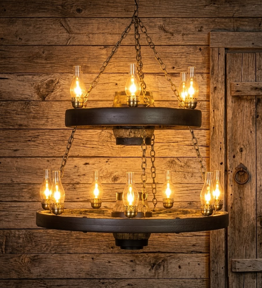 The Ponderosa Double Wagon Wheel Chandelier, 42"W x 40"T