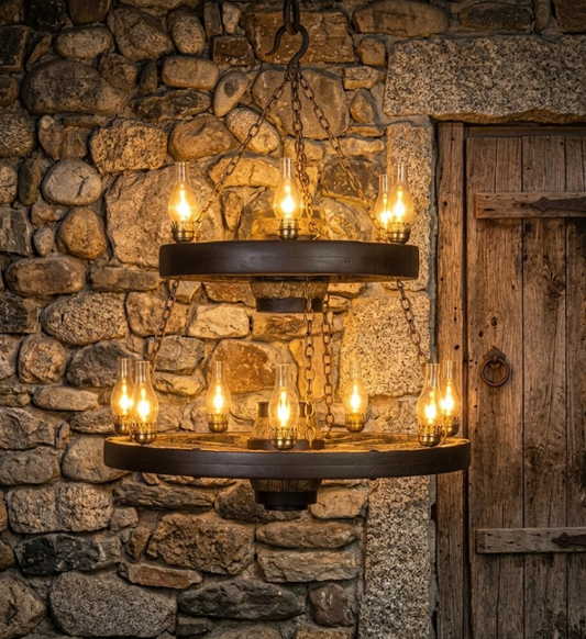 The Ponderosa Double Wagon Wheel Chandelier, 42"W x 40"T