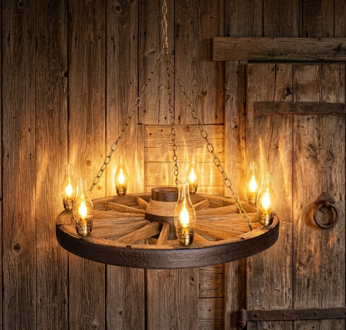 Wagons West! Wagon Wheel Rustic Chandelier, 42"W x 12"T