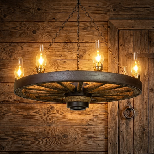 Wagons West! Wagon Wheel Rustic Chandelier, 42"W x 12"T